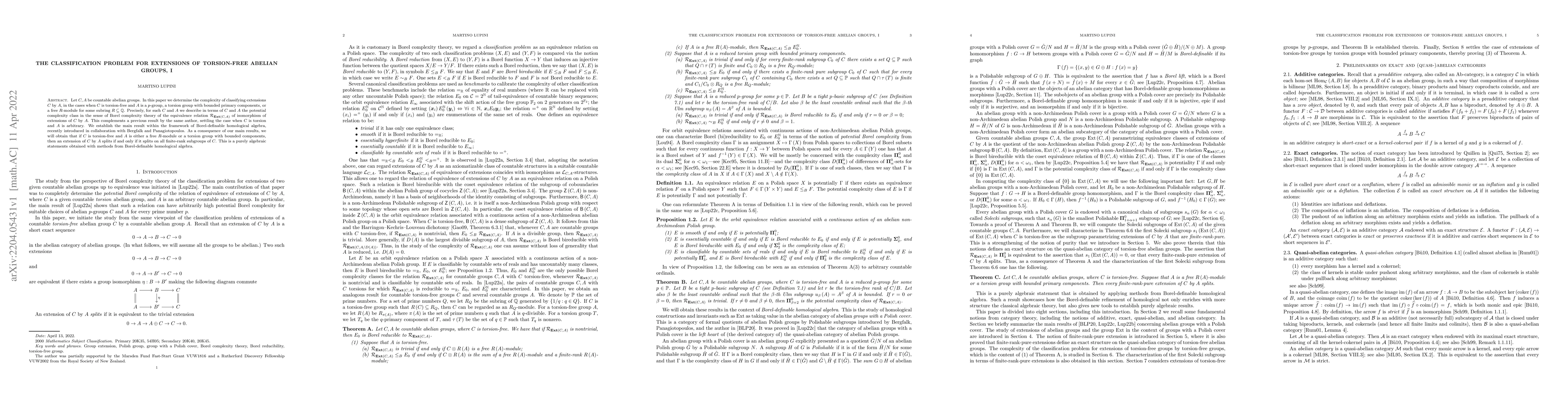 Thumbnail for The classification problem for extensions of torsion-free abelian
  groups, I