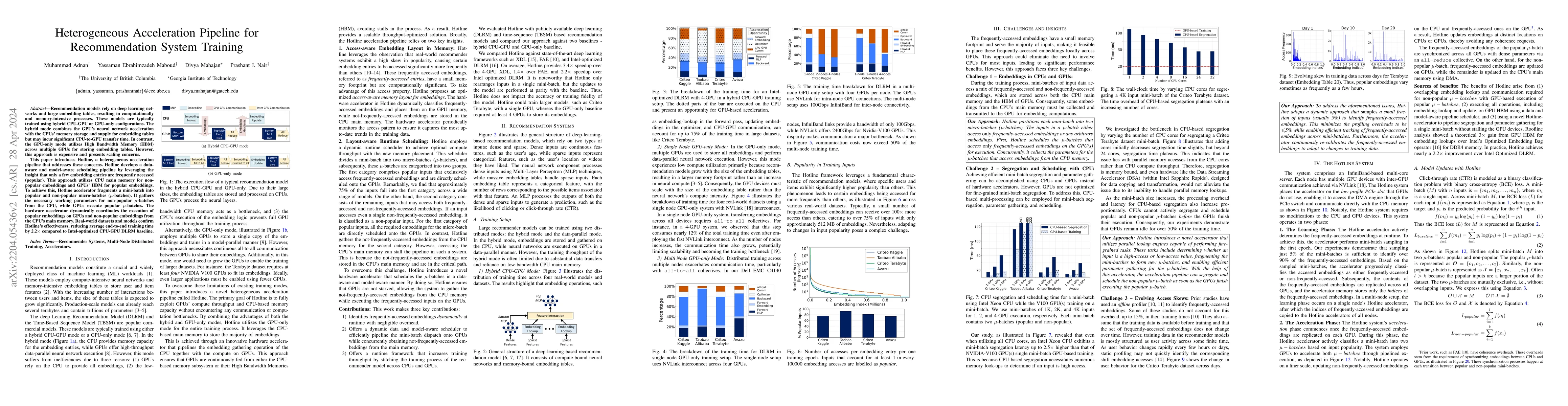 Thumbnail for Heterogeneous Acceleration Pipeline for Recommendation System Training