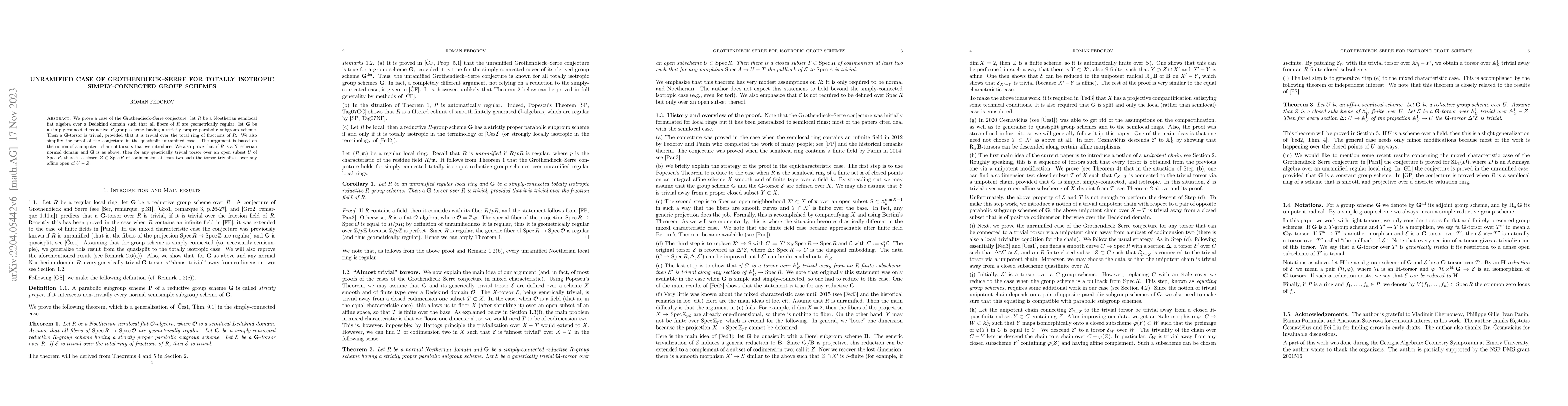 Thumbnail for Unramified case of Grothendieck-Serre for totally isotropic
  simply-connected group schemes