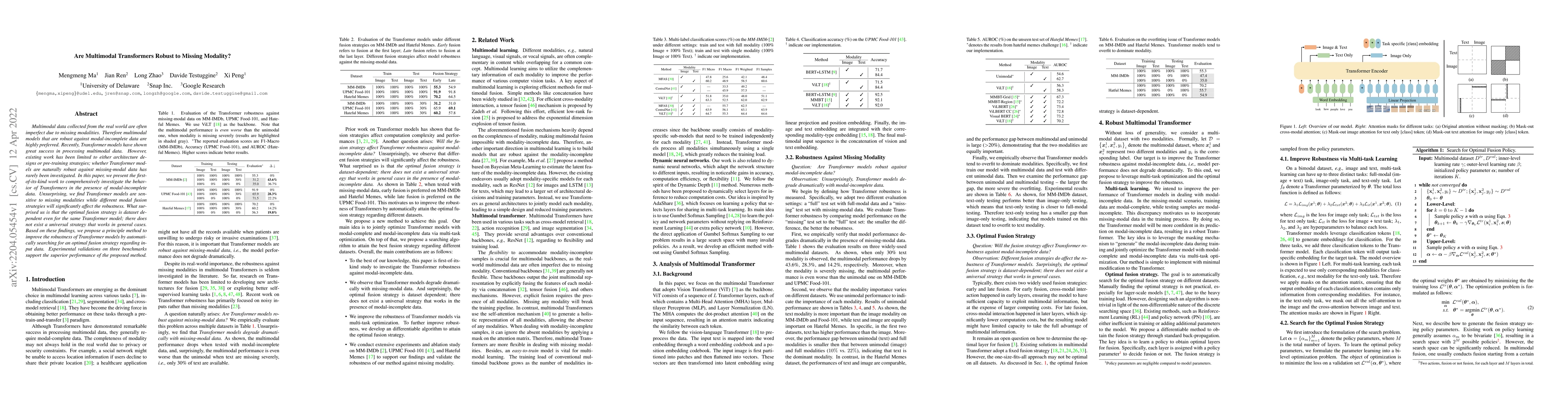 Thumbnail for Are Multimodal Transformers Robust to Missing Modality?