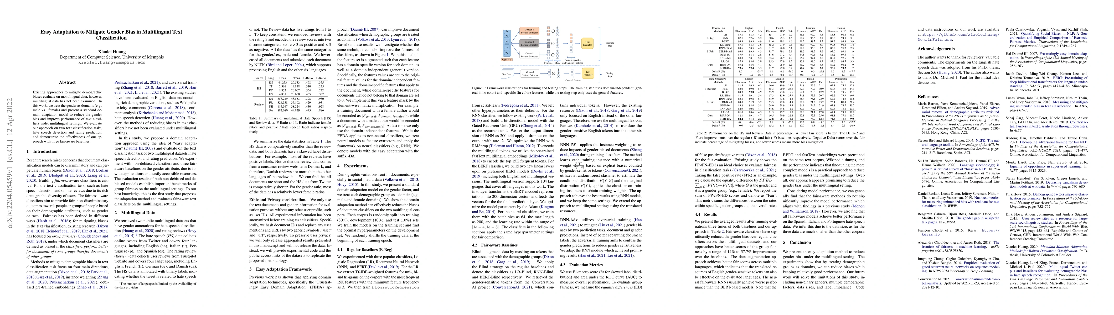 Thumbnail for Easy Adaptation to Mitigate Gender Bias in Multilingual Text
  Classification