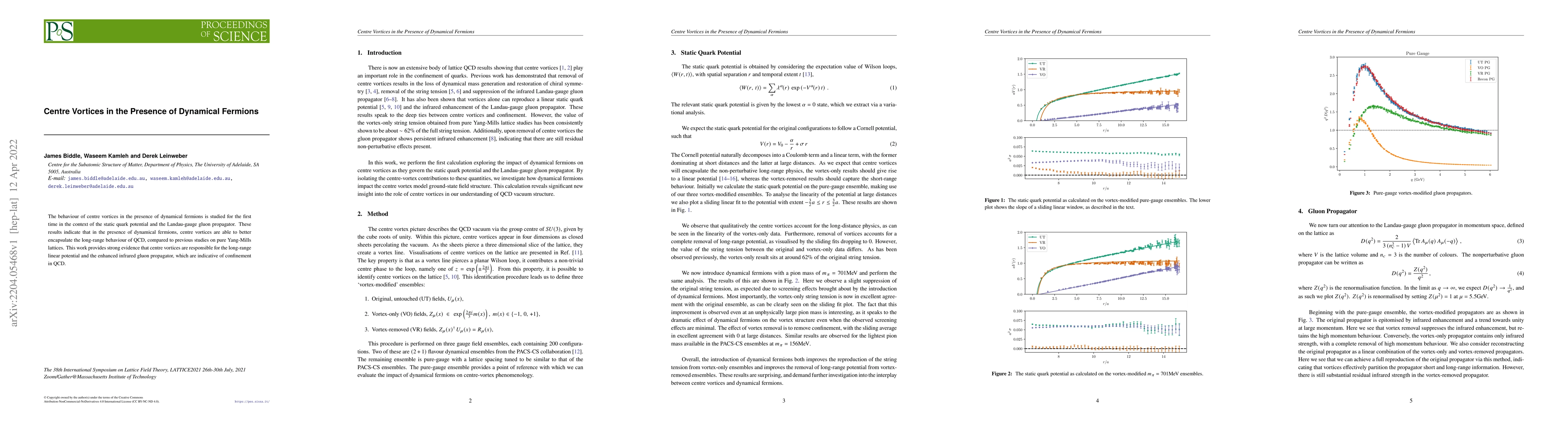 Thumbnail for Centre Vortices in the Presence of Dynamical Fermions