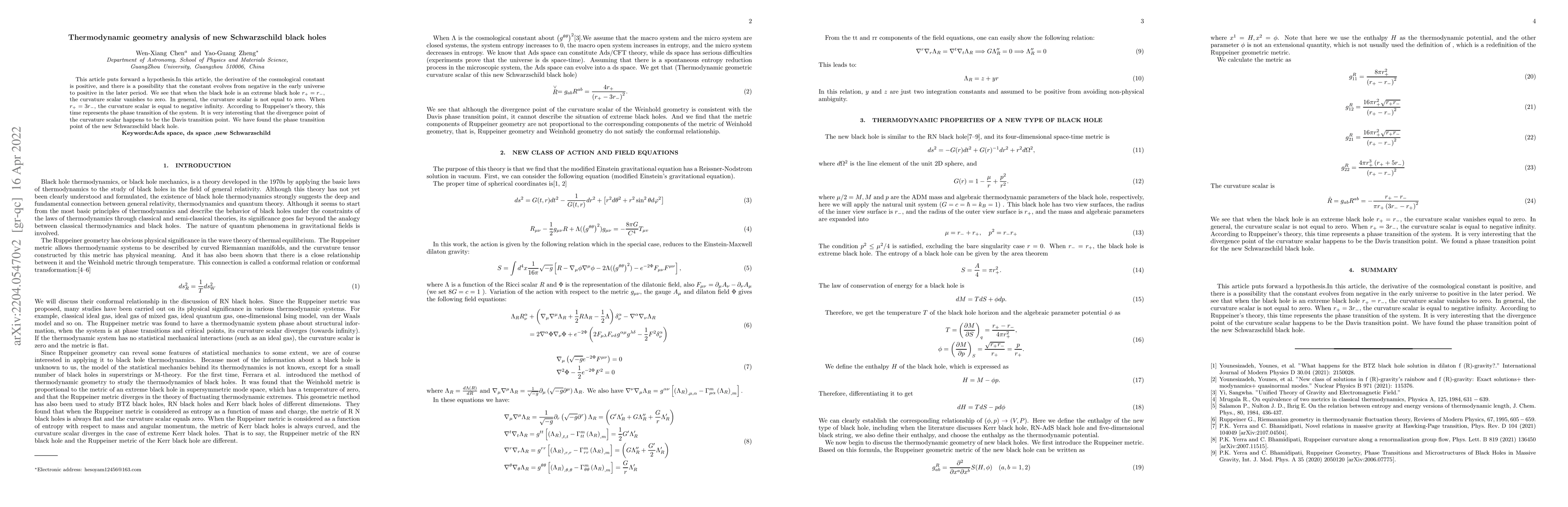 Thumbnail for Thermodynamic geometry analysis of new Schwarzschild black holes