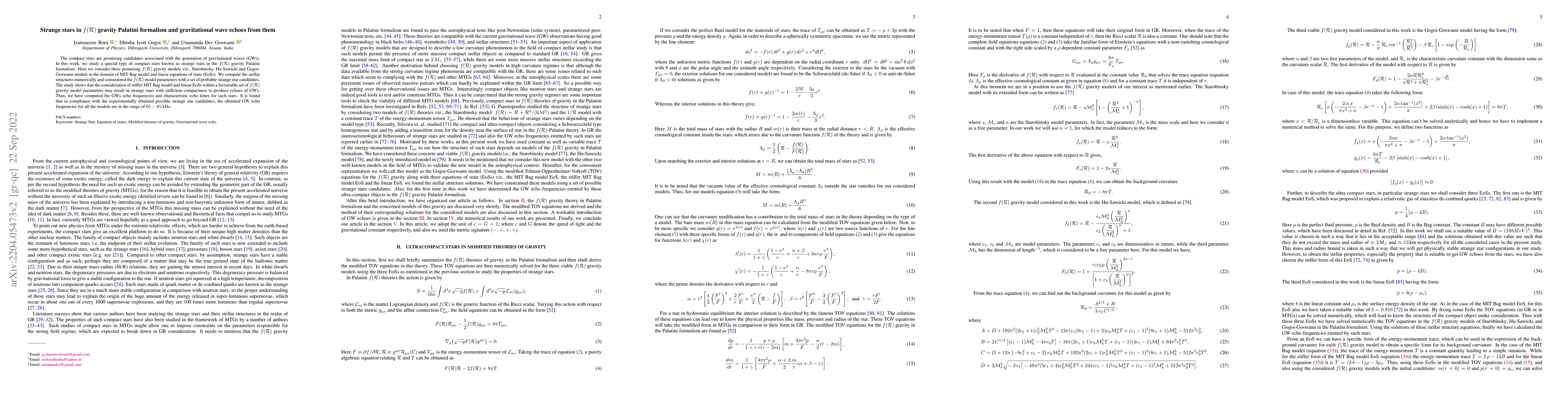 Thumbnail for Strange stars in $f(\mathcal{R})$ gravity Palatini formalism and
  gravitational wave echoes from them
