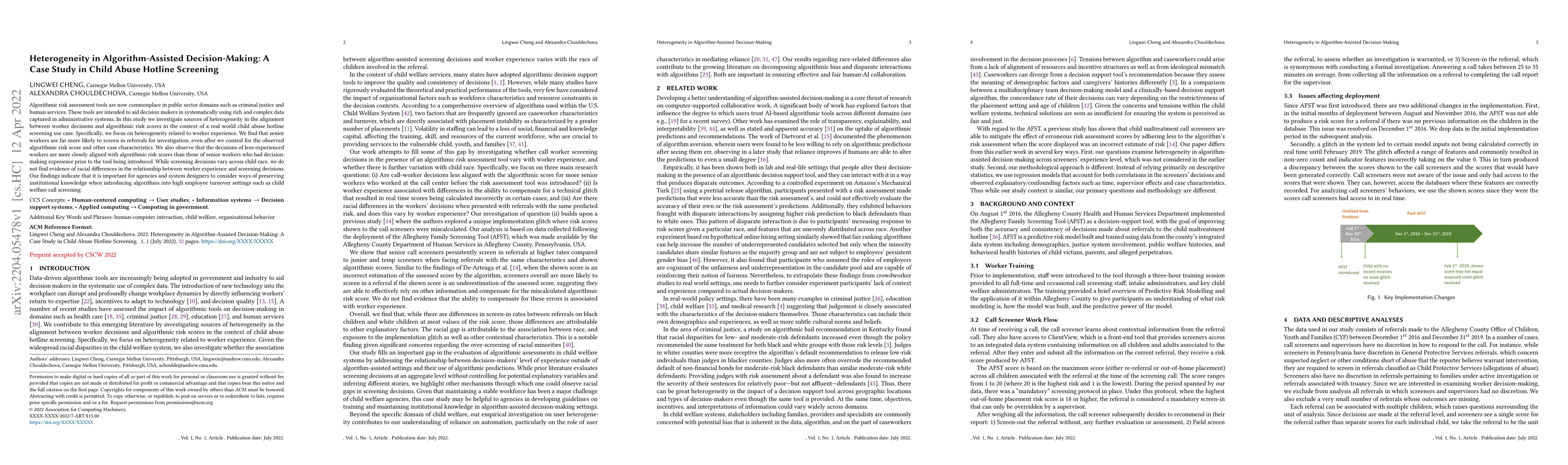 Thumbnail for Heterogeneity in Algorithm-Assisted Decision-Making: A Case Study in
  Child Abuse Hotline Screening