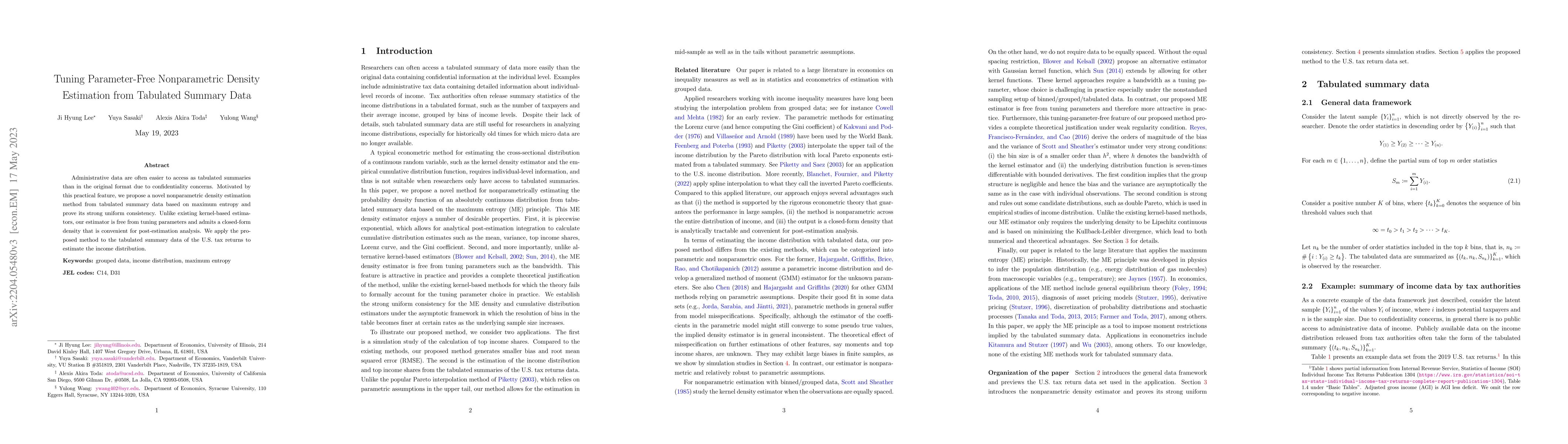 Thumbnail for Tuning Parameter-Free Nonparametric Density Estimation from Tabulated
  Summary Data