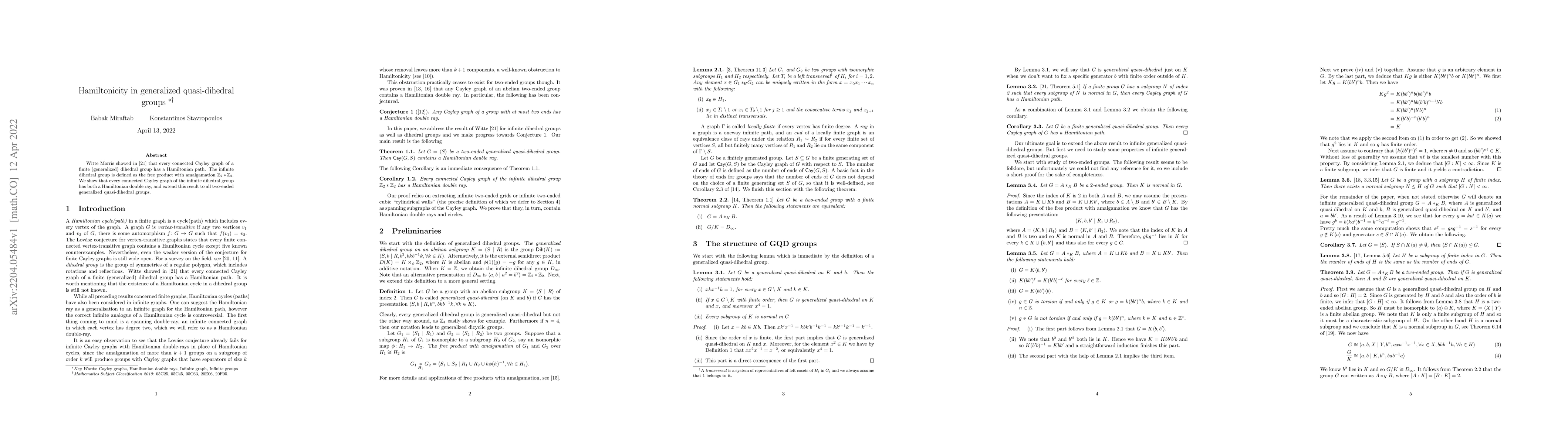 Thumbnail for Hamiltonicity in generalized quasi-dihedral groups