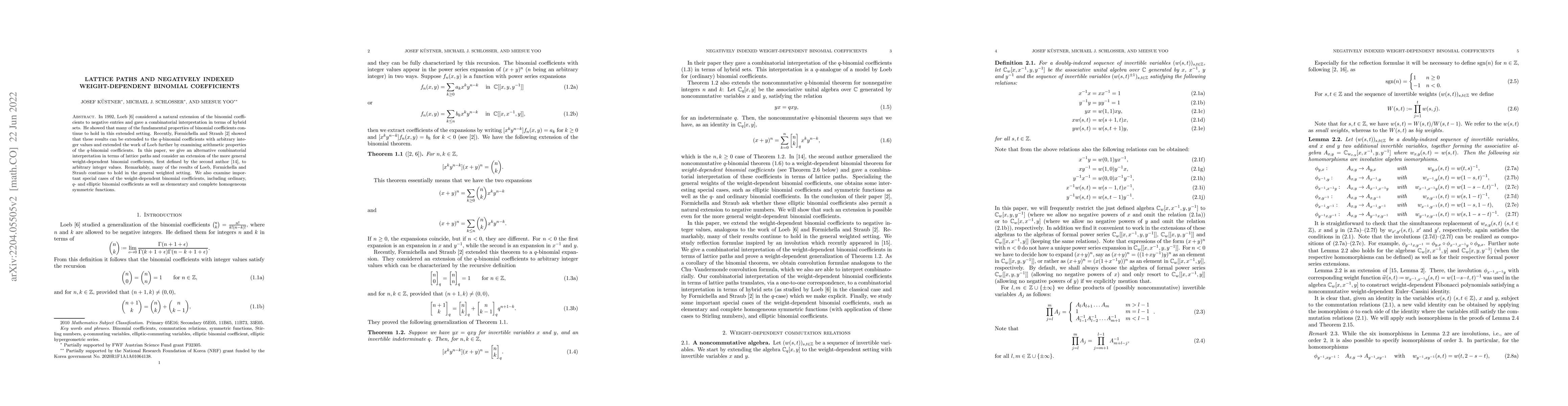 Thumbnail for Lattice paths and negatively indexed weight-dependent binomial
  coefficients