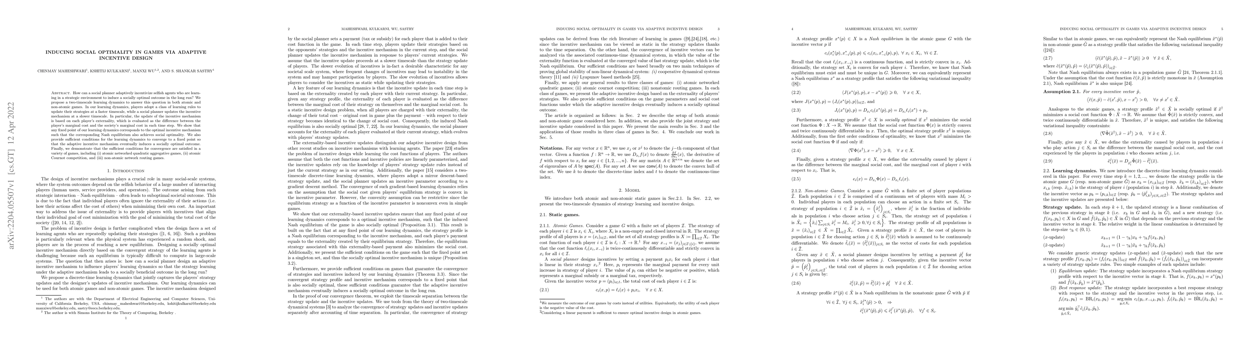 Thumbnail for Inducing Social Optimality in Games via Adaptive Incentive Design