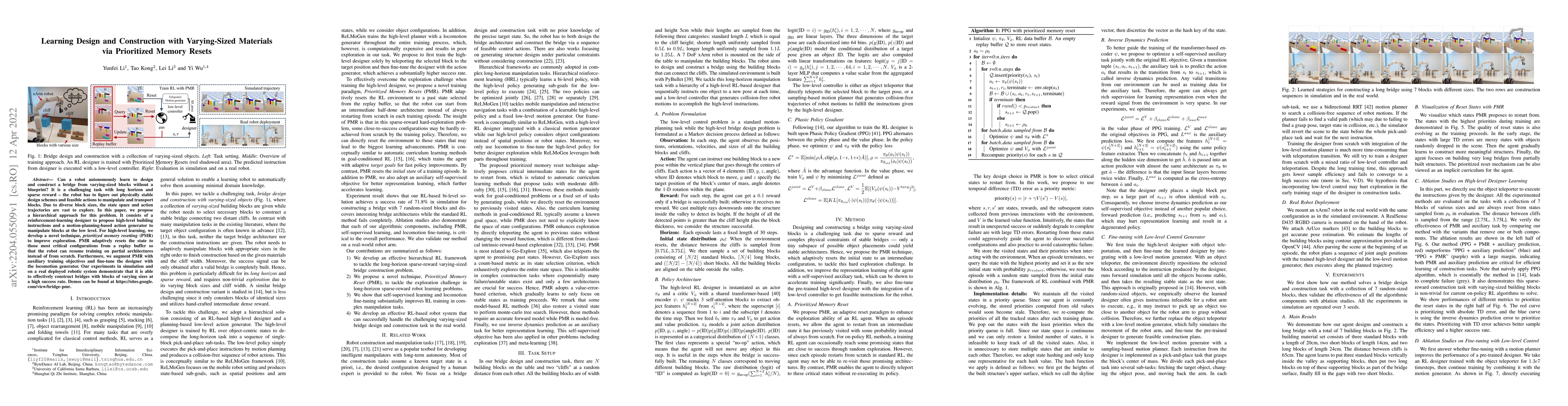 Thumbnail for Learning Design and Construction with Varying-Sized Materials via
  Prioritized Memory Resets