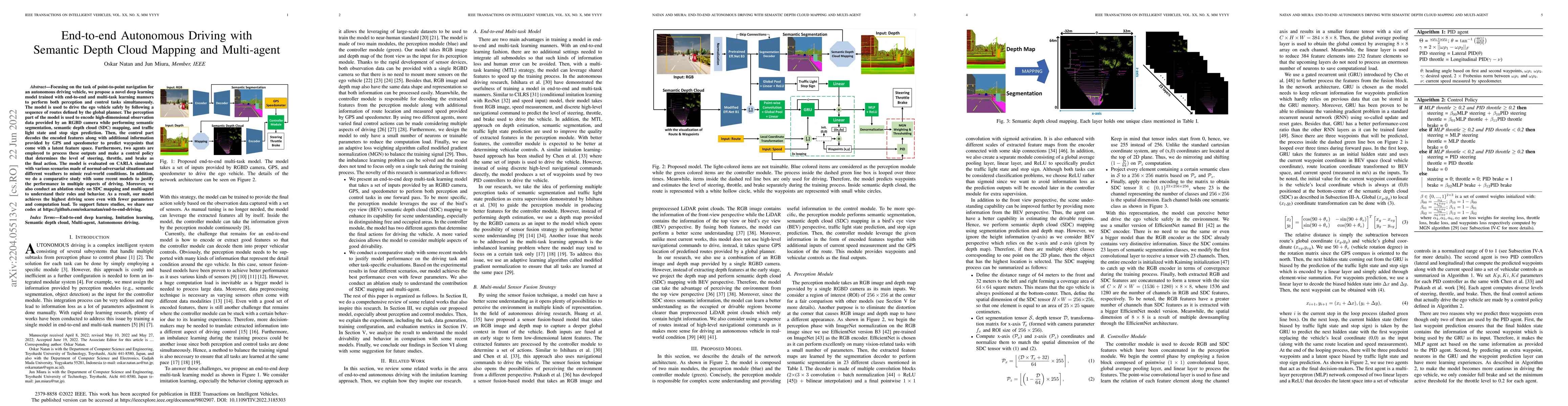 Thumbnail for End-to-end Autonomous Driving with Semantic Depth Cloud Mapping and
  Multi-agent