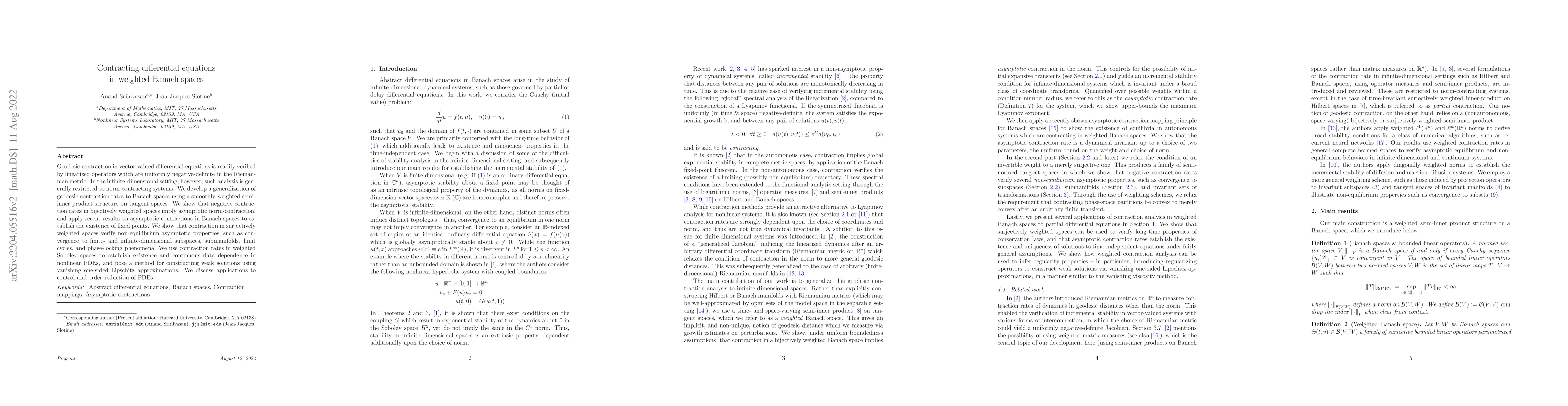 Thumbnail for Contracting differential equations in weighted Banach spaces