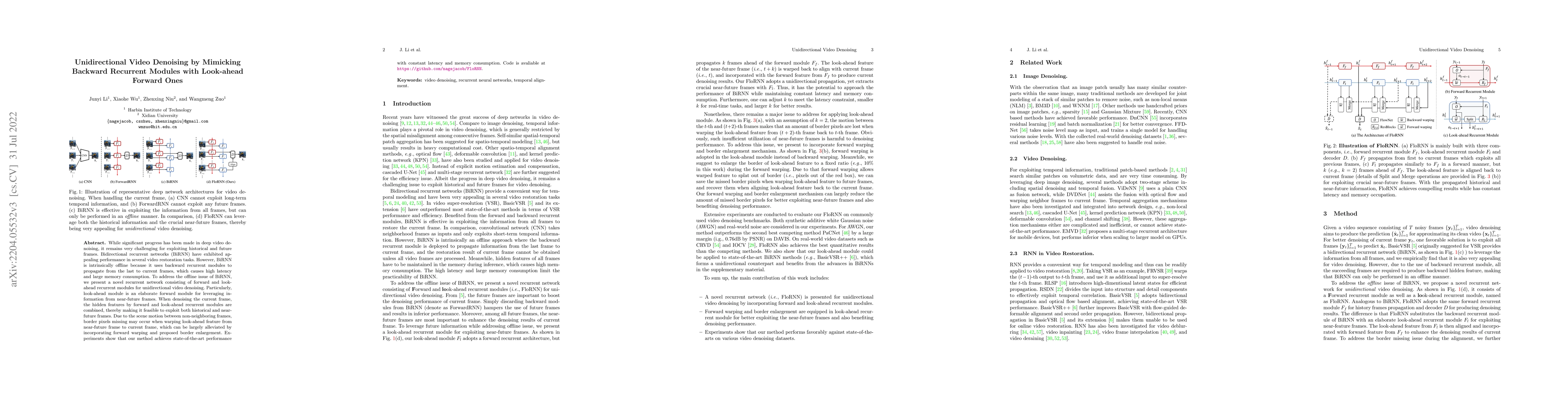 Thumbnail for Unidirectional Video Denoising by Mimicking Backward Recurrent Modules
  with Look-ahead Forward Ones