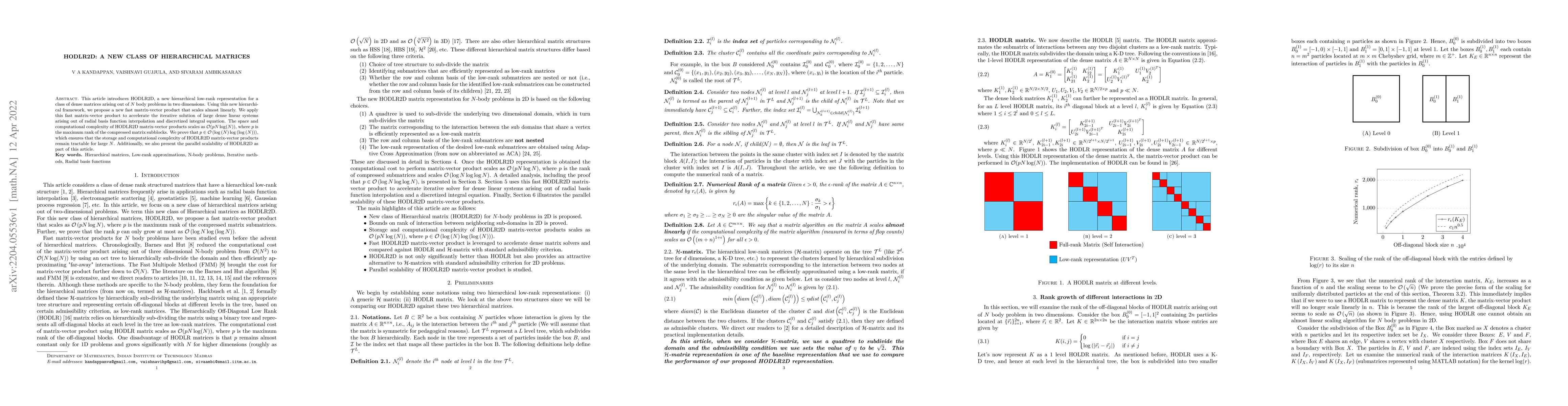 Thumbnail for HODLR2D: A new class of Hierarchical matrices