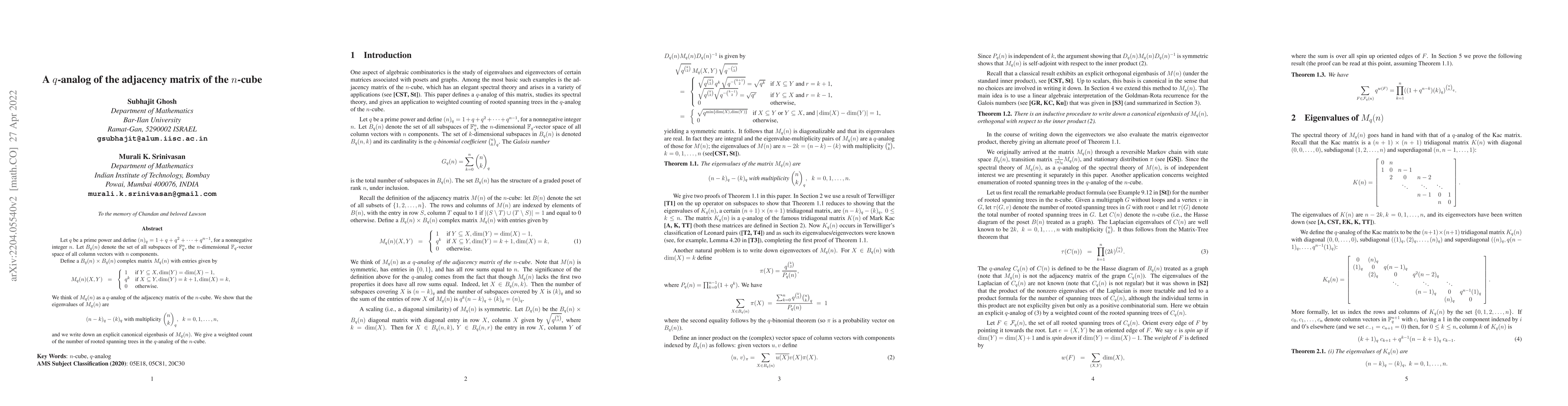 Thumbnail for A q-analog of the adjacency matrix of the n-cube