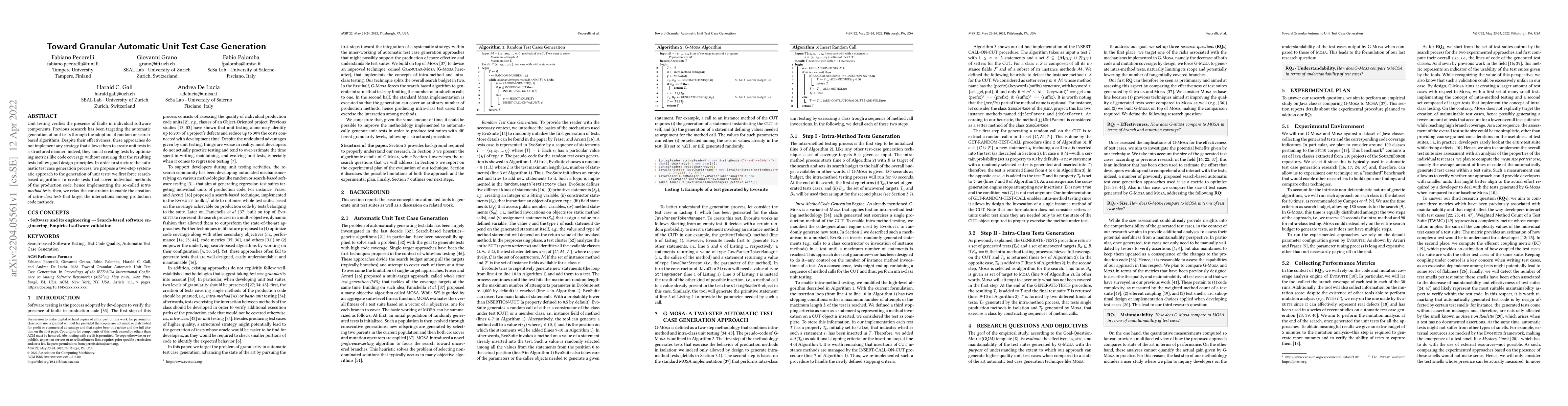 Thumbnail for Toward Granular Automatic Unit Test Case Generation