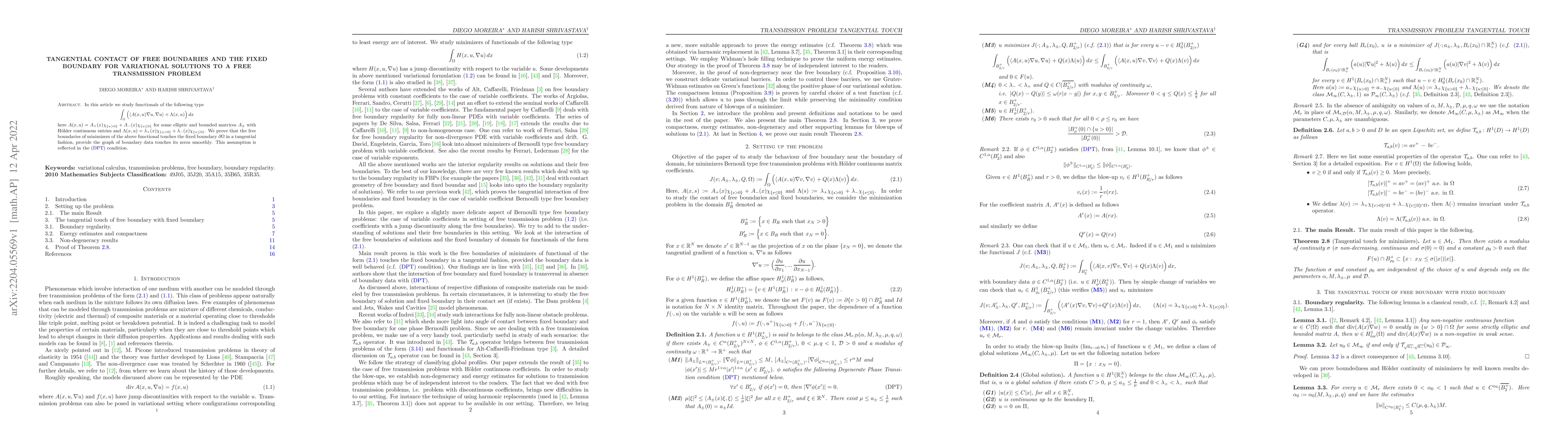 Thumbnail for Tangential contact of free boundaries and the fixed boundary for
  variational solutions to a free transmission Problem
