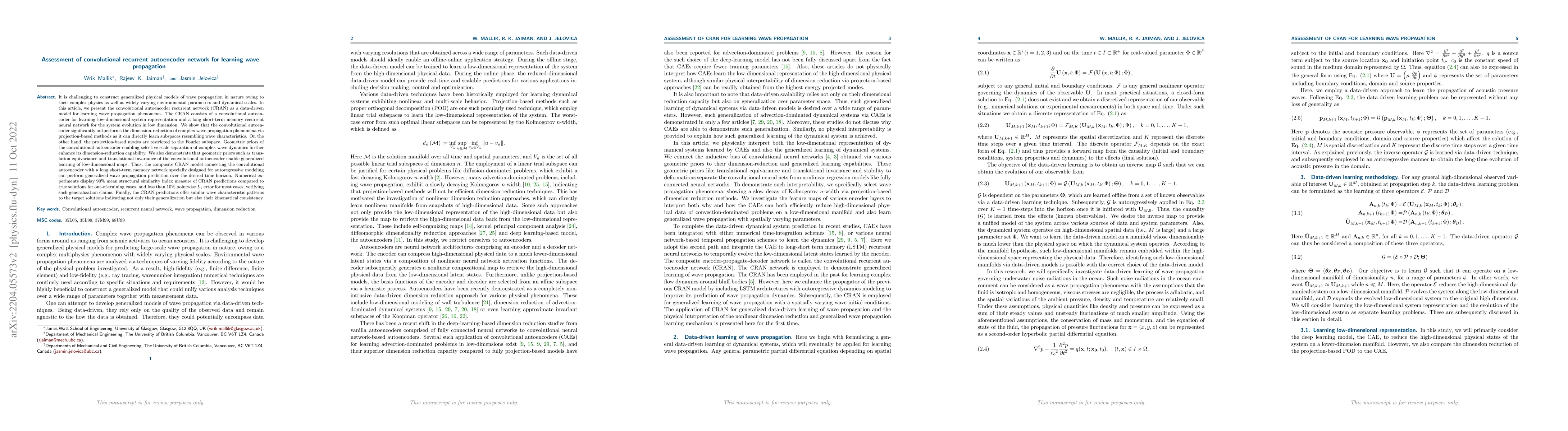 Thumbnail for Assessment of convolutional recurrent autoencoder network for learning
  wave propagation
