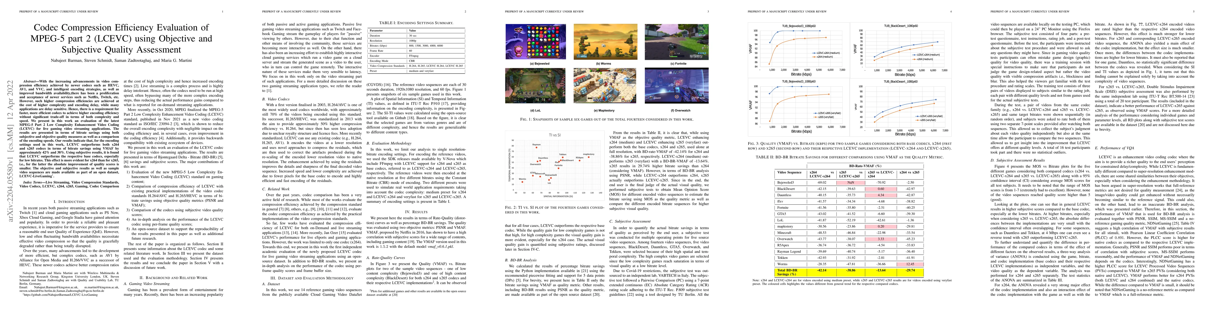 Thumbnail for Codec Compression Efficiency Evaluation of MPEG-5 part 2 (LCEVC) using
  Objective and Subjective Quality Assessment