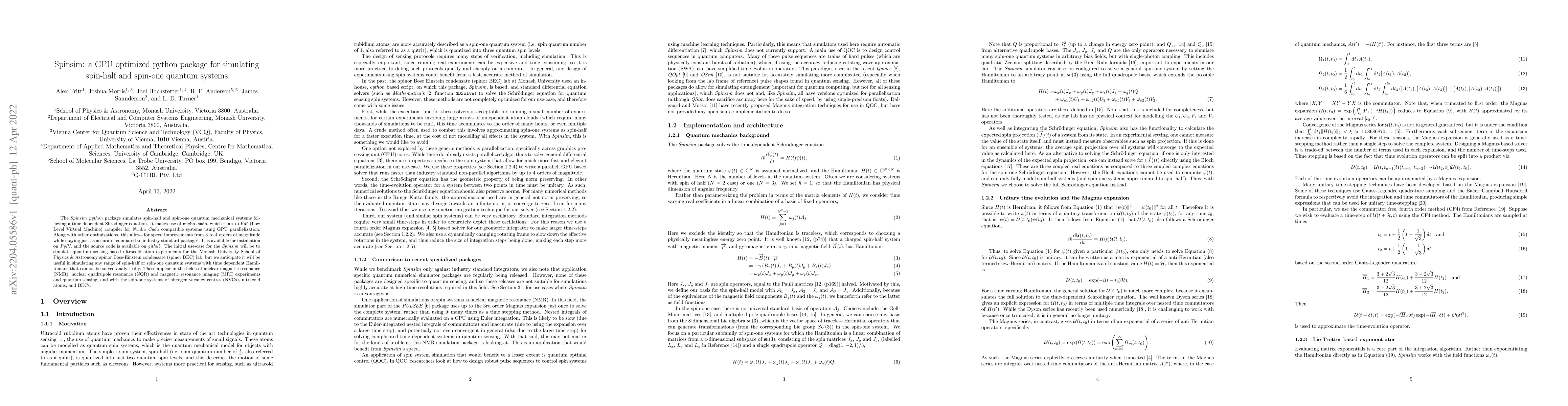 Thumbnail for Spinsim: a GPU optimized python package for simulating spin-half and
  spin-one quantum systems