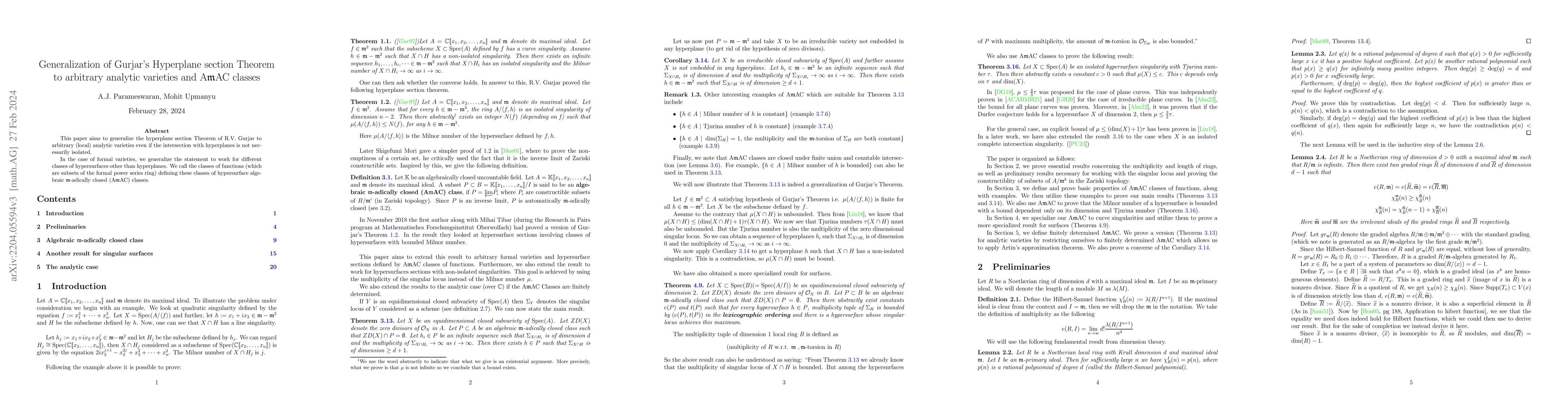 Thumbnail for Generalization of Gurjar's Hyperplane section theorem to arbitrary
  analytic varieties and A$\mathbb{m}$AC classes