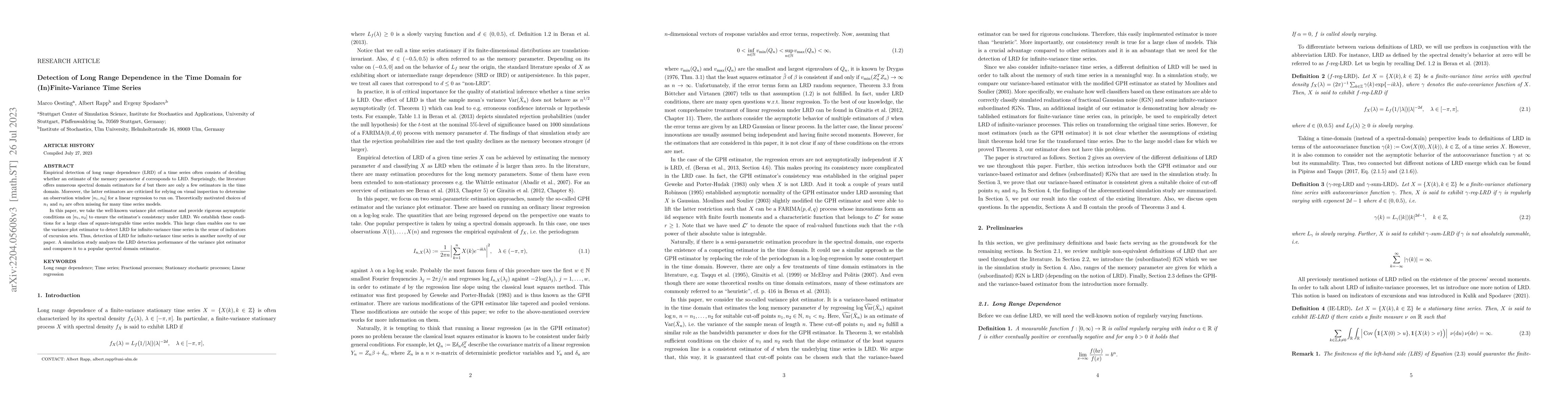 Thumbnail for Detection of Long Range Dependence in the Time Domain for
  (In)Finite-Variance Time Series