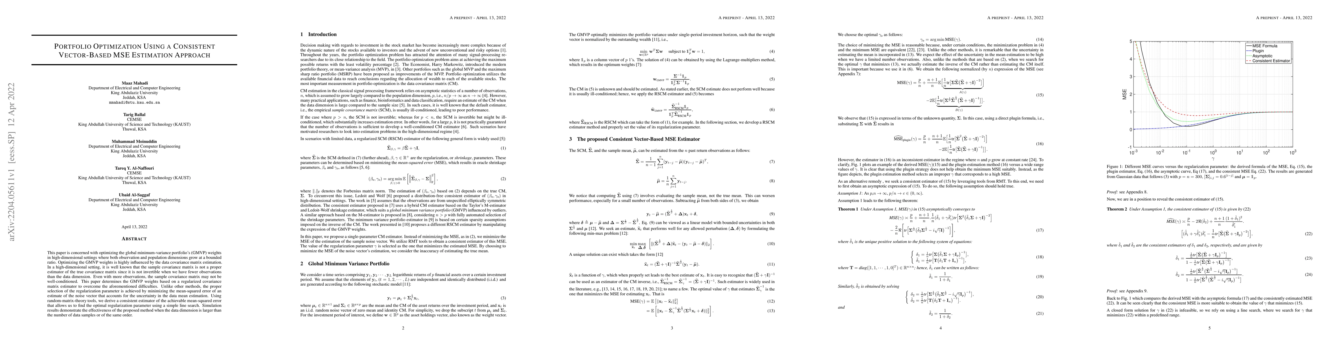 Thumbnail for Portfolio Optimization Using a Consistent Vector-Based MSE Estimation
  Approach