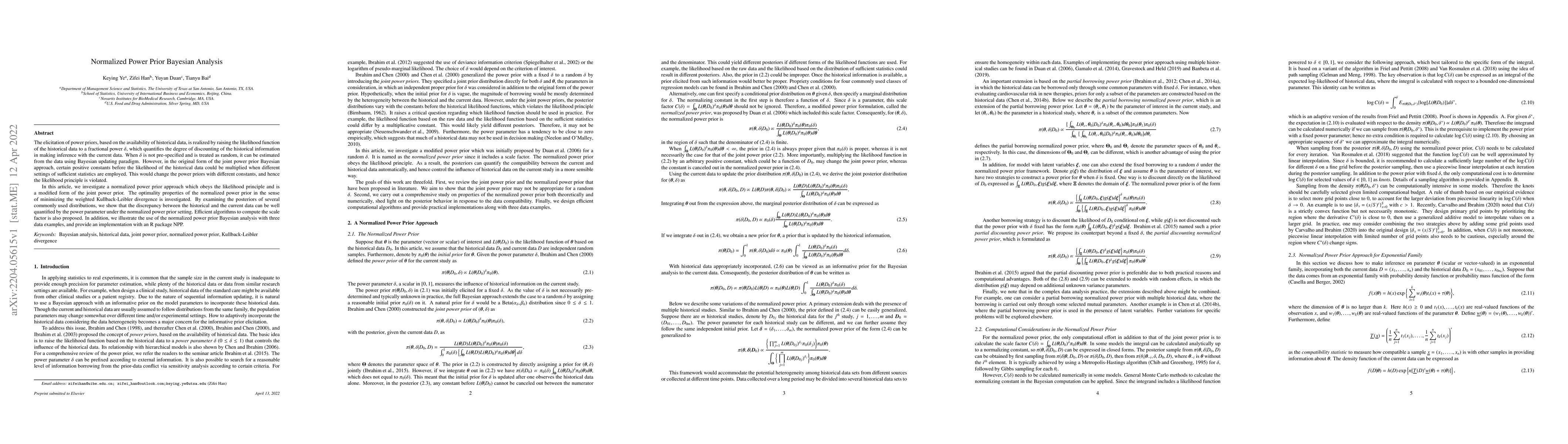 Thumbnail for Normalized Power Prior Bayesian Analysis