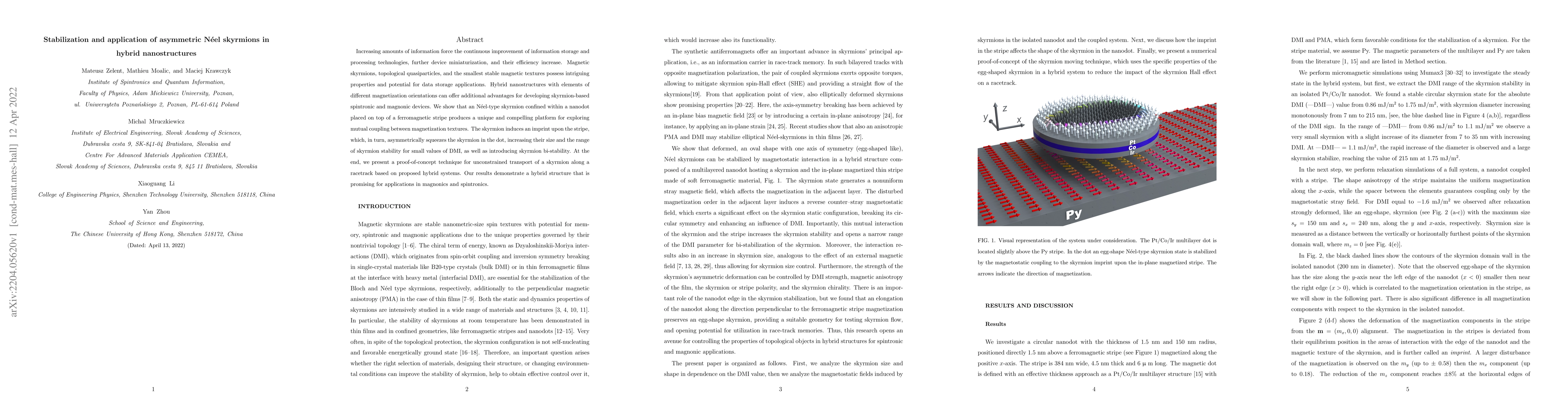 Thumbnail for Stabilization and application of asymmetric N\'eel skyrmions in hybrid
  nanostructures