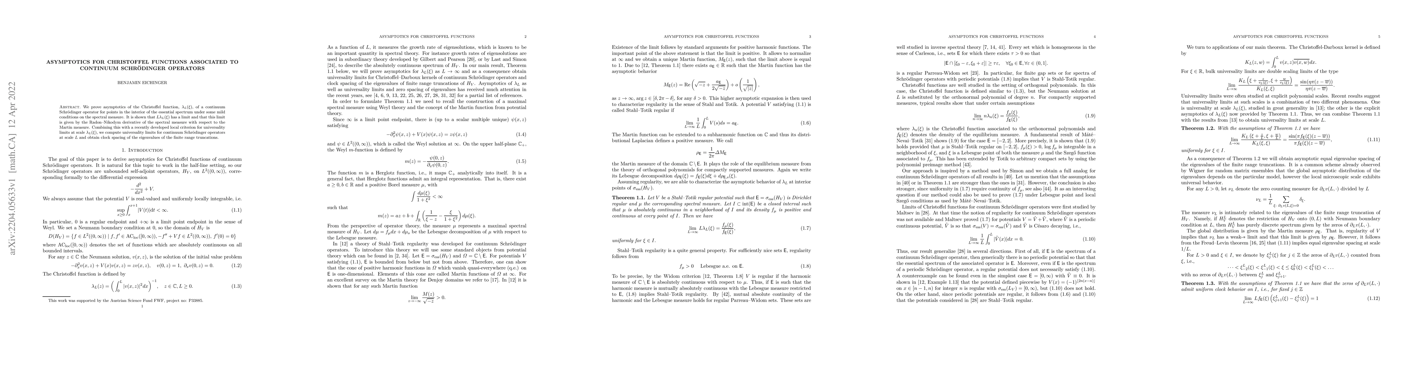 Thumbnail for Asymptotics for Christoffel functions associated to continuum
  Schr\"odinger operators