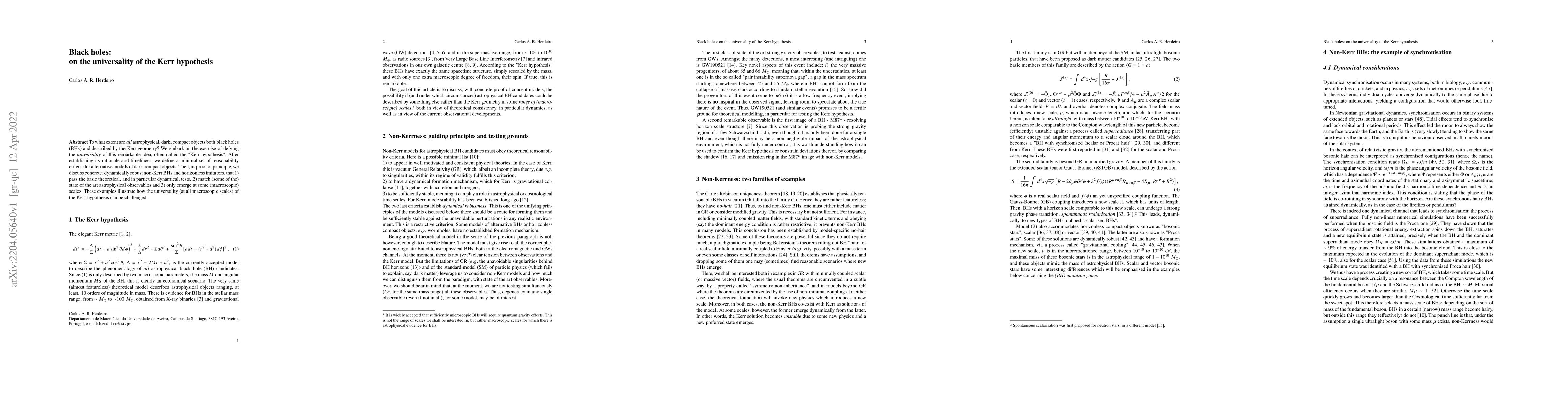 Thumbnail for Black holes: on the universality of the Kerr hypothesis