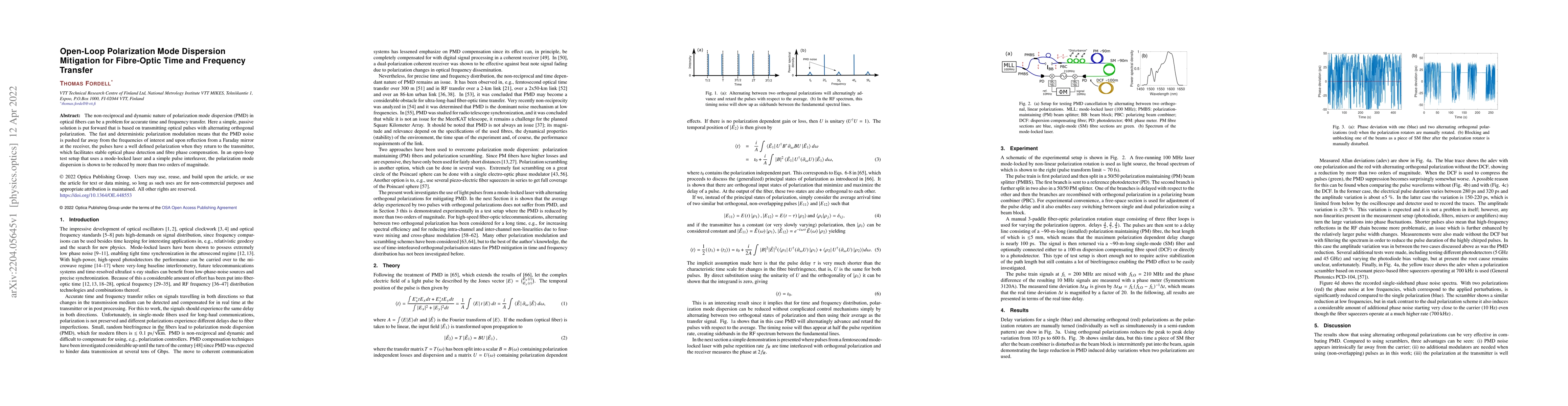 Thumbnail for Open-Loop Polarization Mode Dispersion Mitigation for Fibre-Optic Time
  and Frequency Transfer