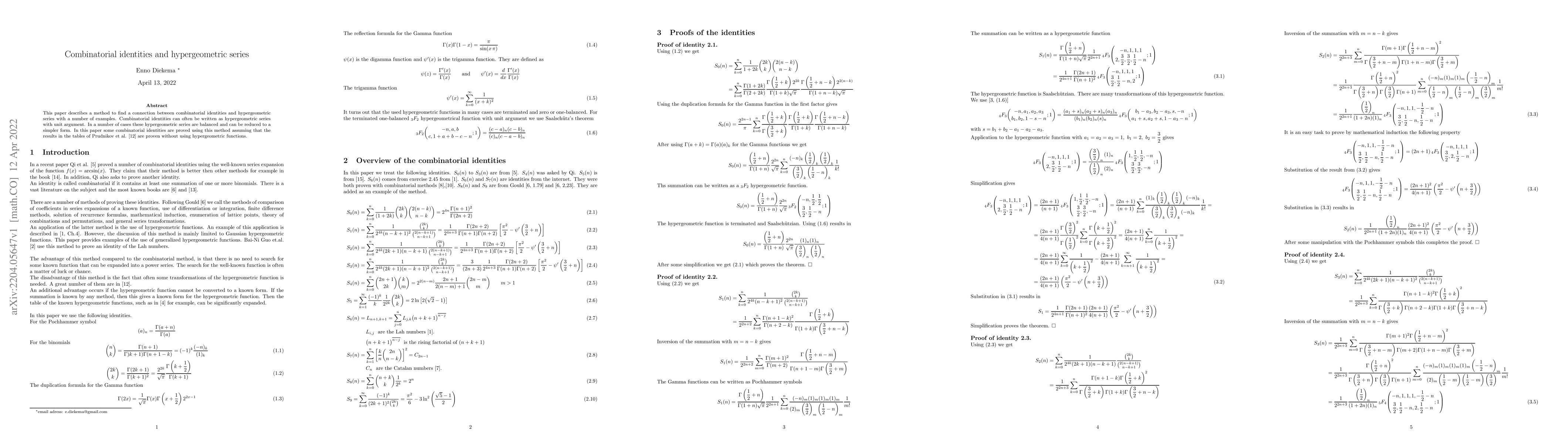 Thumbnail for Combinatorial identities and hypergeometric series
