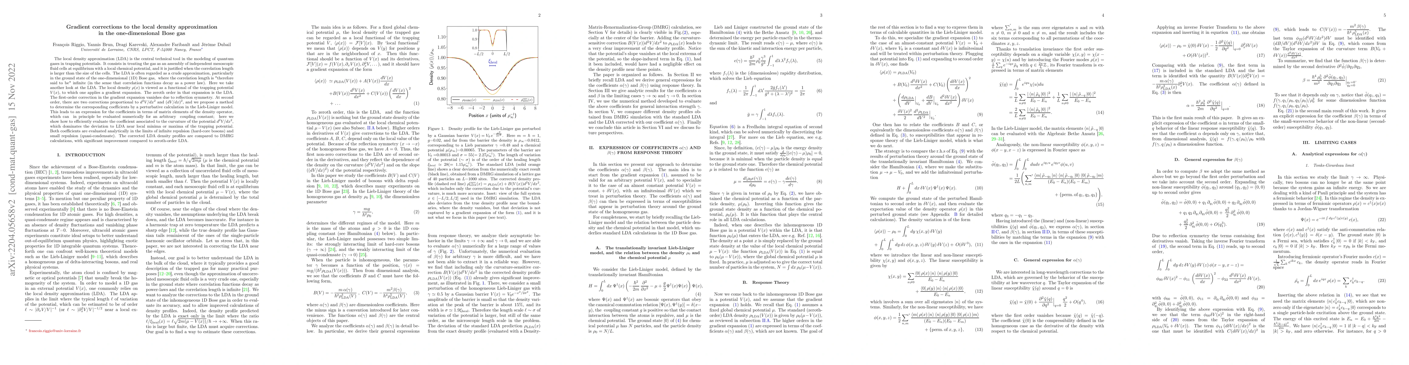 Thumbnail for Gradient corrections to the local density approximation in the
  one-dimensional Bose gas