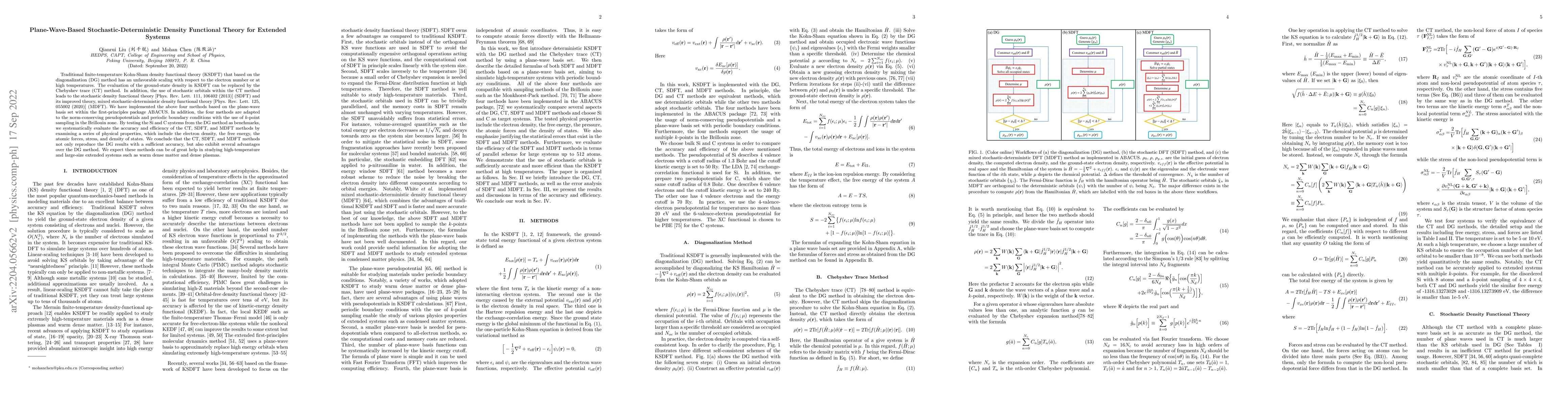 Thumbnail for Plane-Wave-Based Stochastic-Deterministic Density Functional Theory for
  Extended Systems