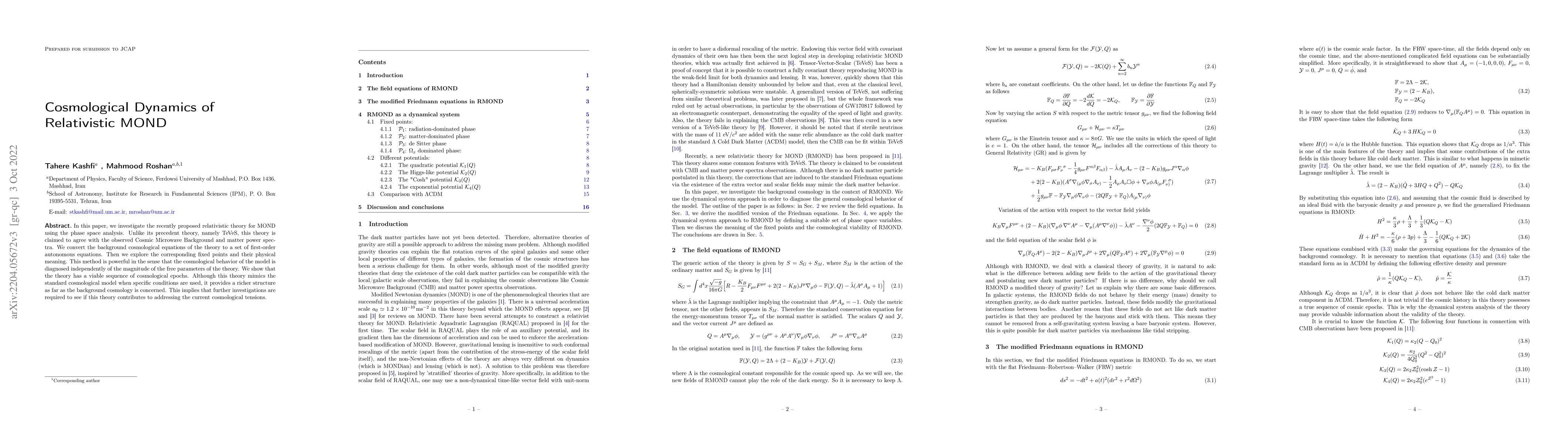 Thumbnail for Cosmological Dynamics of Relativistic MOND