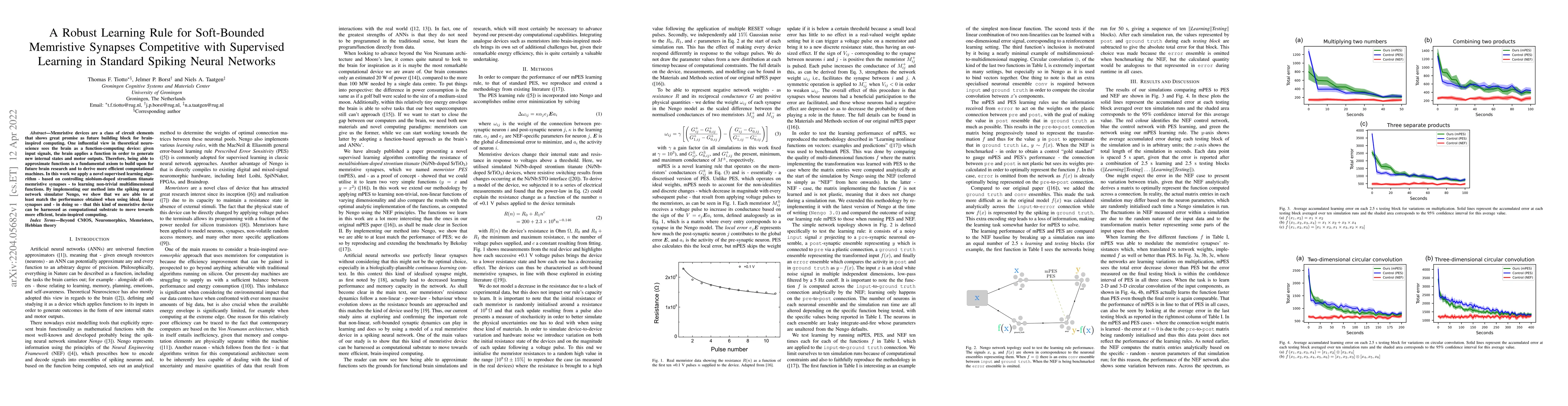 Thumbnail for A Robust Learning Rule for Soft-Bounded Memristive Synapses Competitive
  with Supervised Learning in Standard Spiking Neural Networks