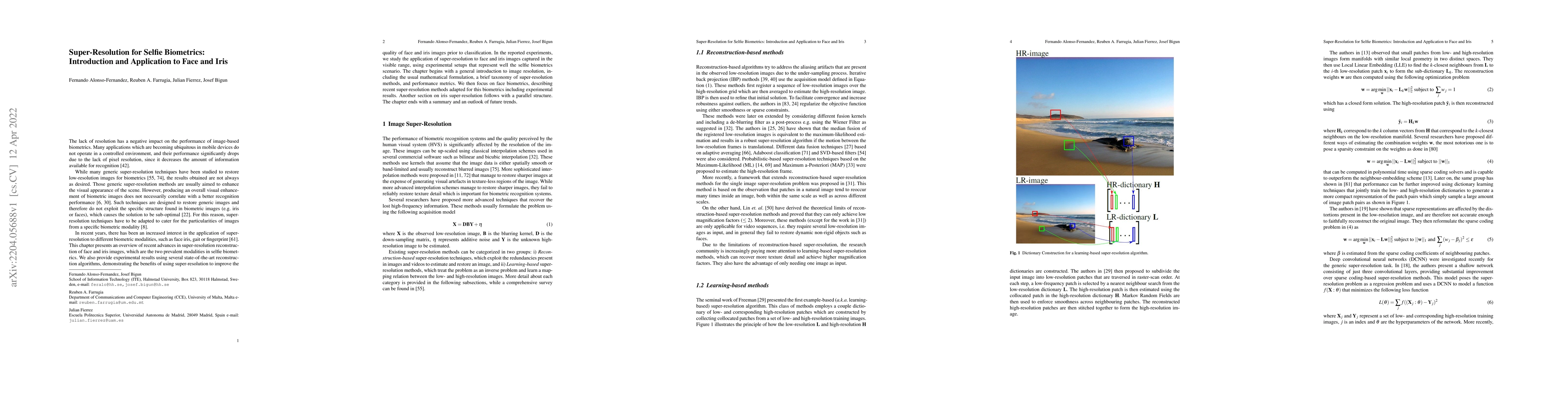 Thumbnail for Super-Resolution for Selfie Biometrics: Introduction and Application to
  Face and Iris