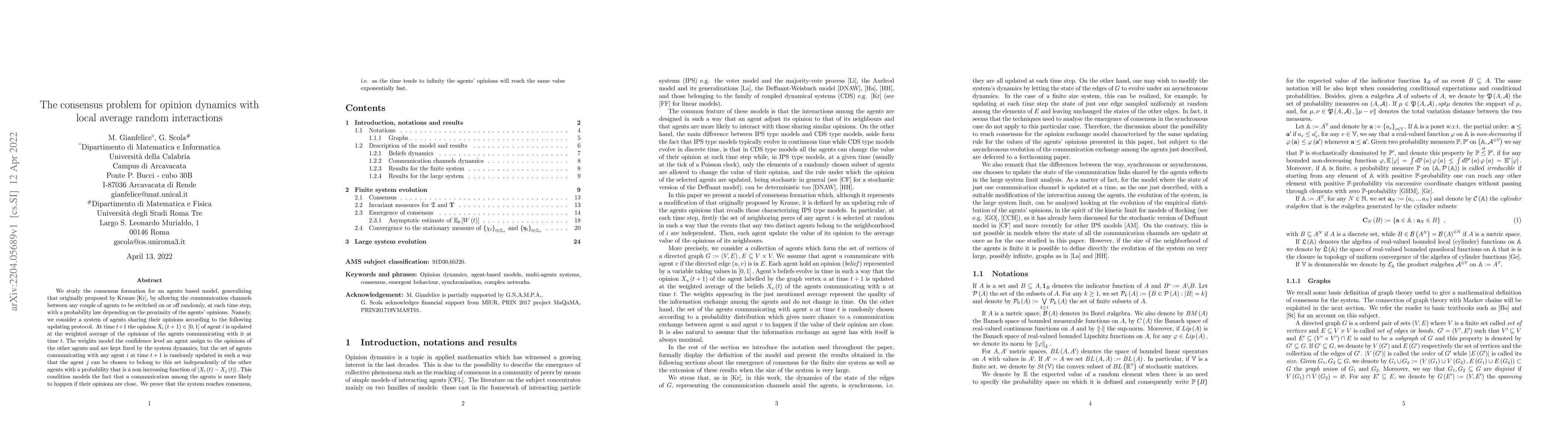 Thumbnail for The consensus problem for opinion dynamics with local average random
  interactions