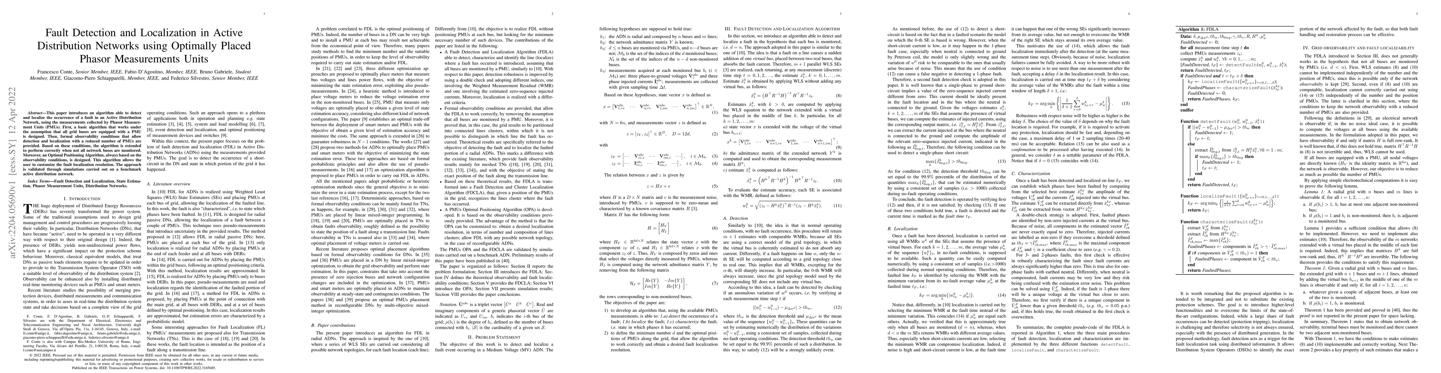 Thumbnail for Fault Detection and Localization in Active Distribution Networks using
  Optimally Placed Phasor Measurements Units
