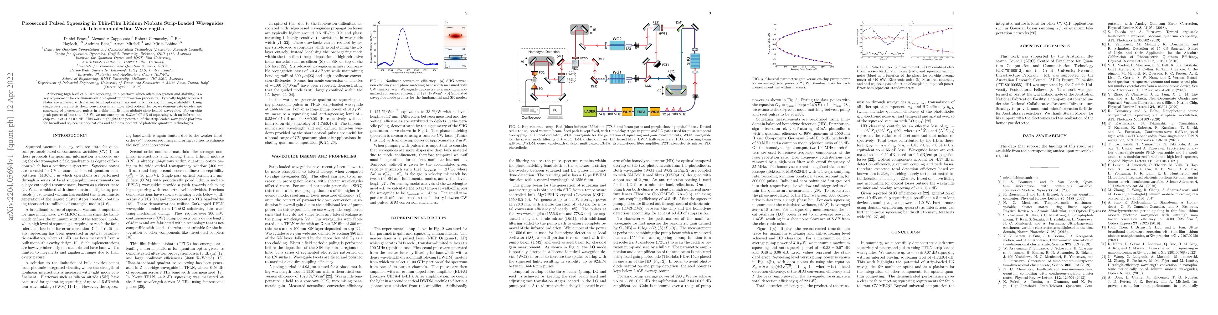 Thumbnail for Picosecond Pulsed Squeezing in Thin-Film Lithium Niobate Strip-Loaded
  Waveguides at Telecommunication Wavelengths