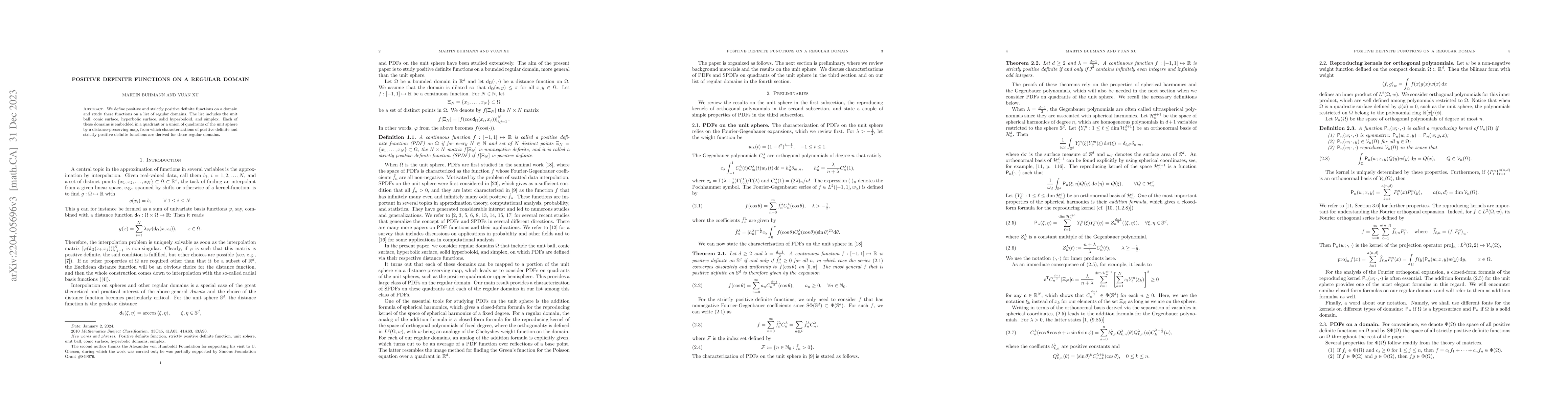 Thumbnail for Positive definite functions on a regular domain