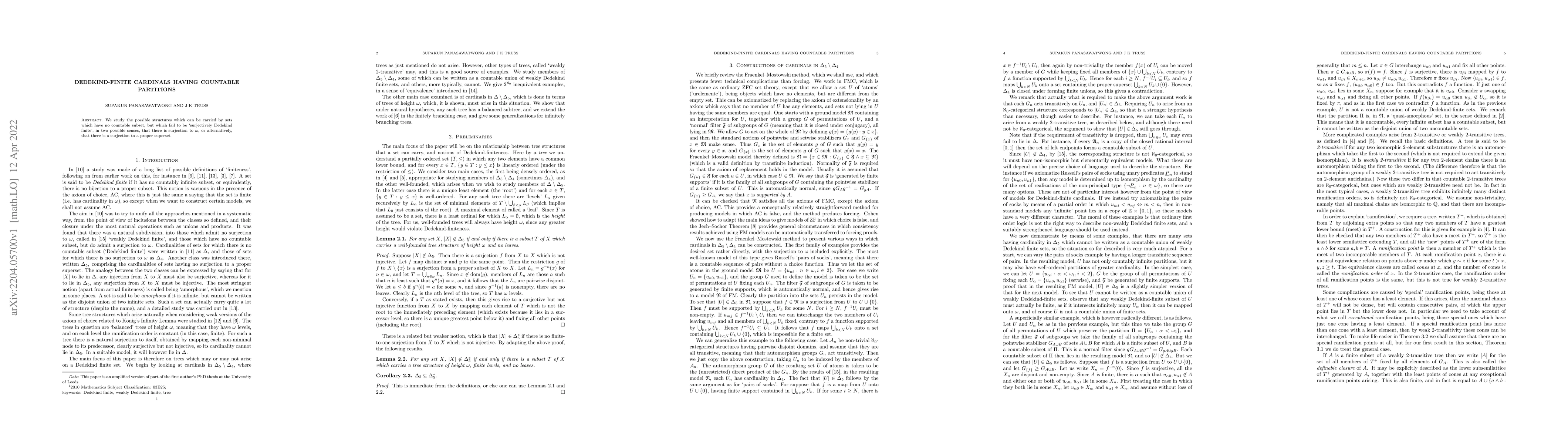 Thumbnail for Dedekind-finite cardinals having countable partitions