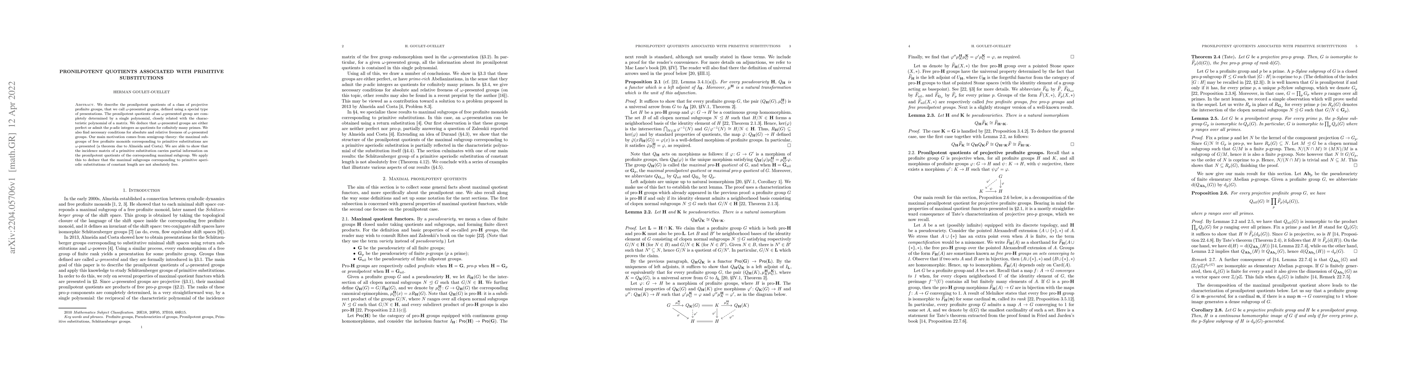 Thumbnail for Pronilpotent quotients associated with primitive substitutions