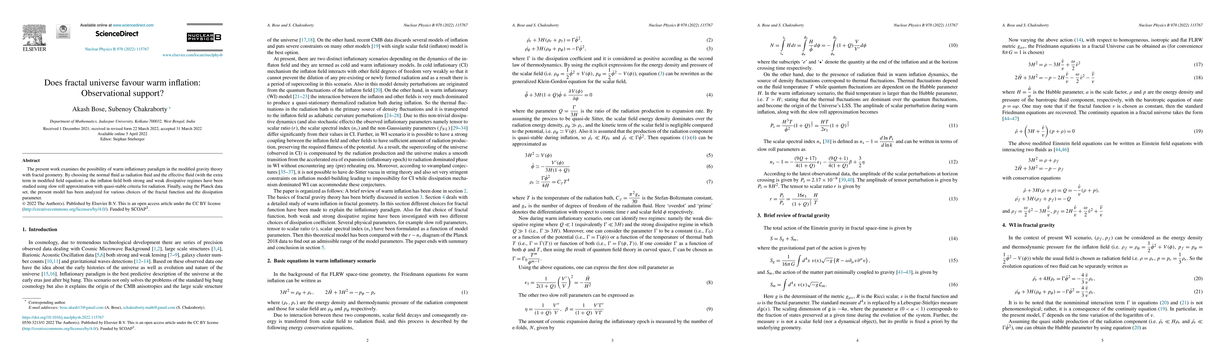 Thumbnail for Does fractal Universe favour warm inflation: Observational support?