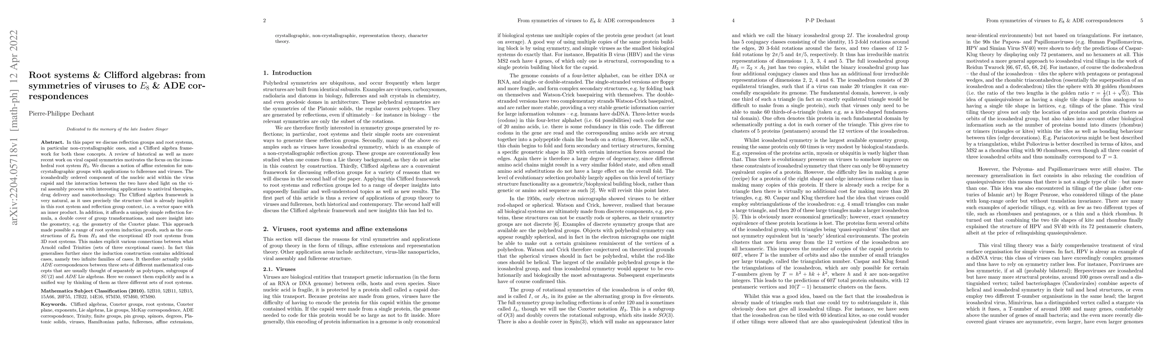Thumbnail for Root systems & Clifford algebras: from symmetries of viruses to $E_8$ &
  ADE correspondences