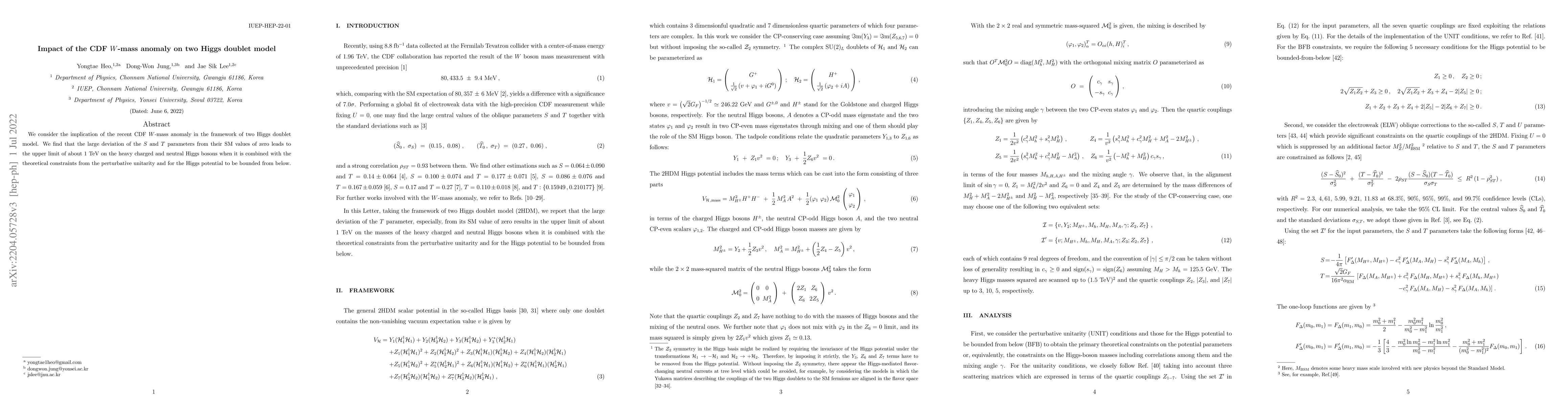 Thumbnail for Impact of the CDF $W$-mass anomaly on two Higgs doublet model