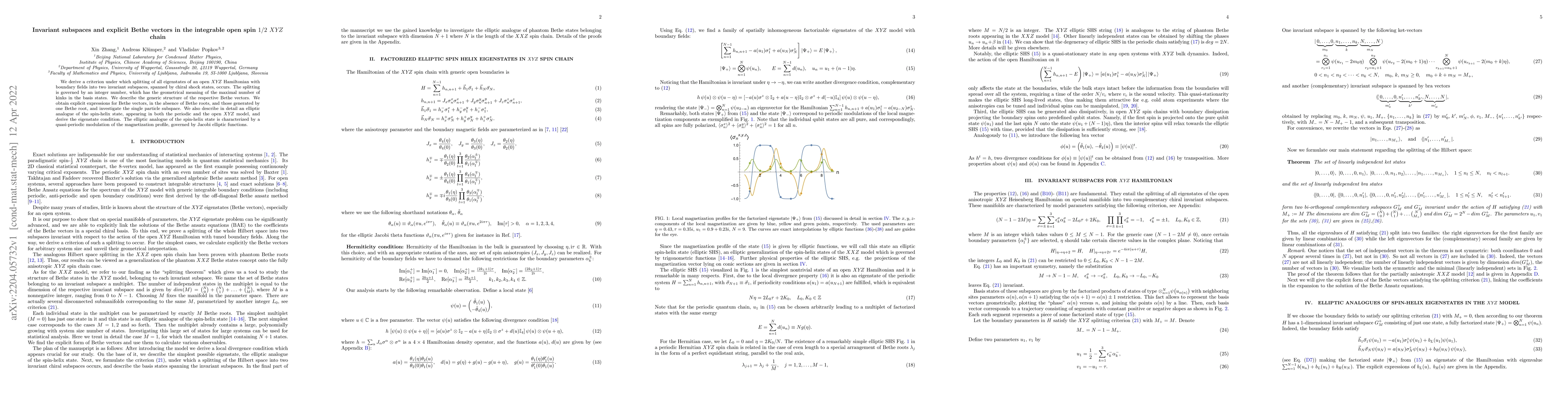 Thumbnail for Invariant subspaces and explicit Bethe vectors in the integrable open
  spin $1/2$ $\XYZ$ chain
