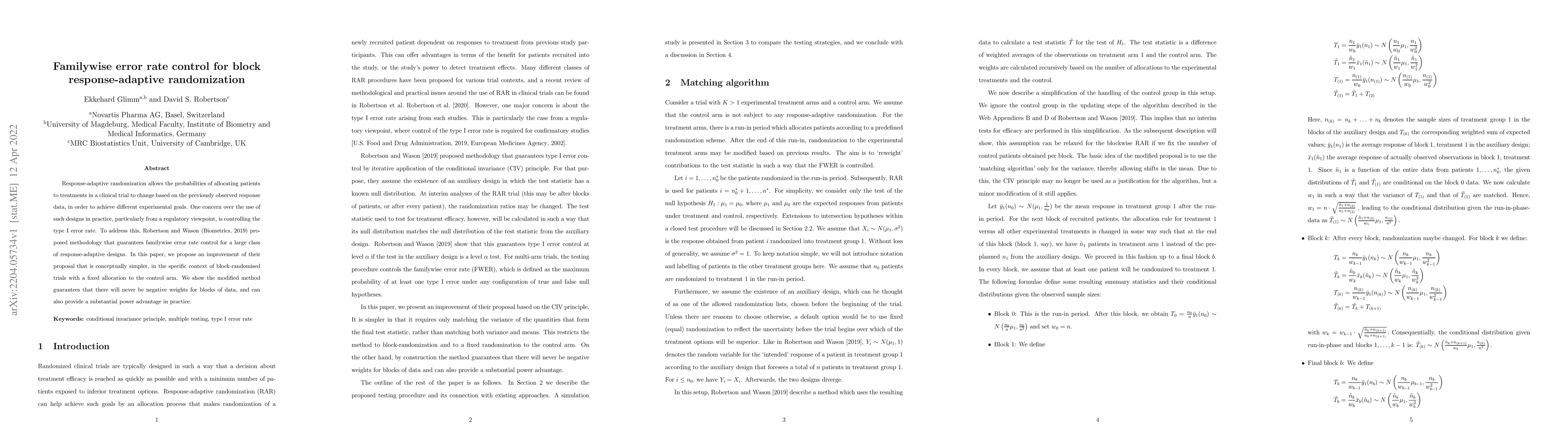 Thumbnail for Familywise error rate control for block response-adaptive randomization