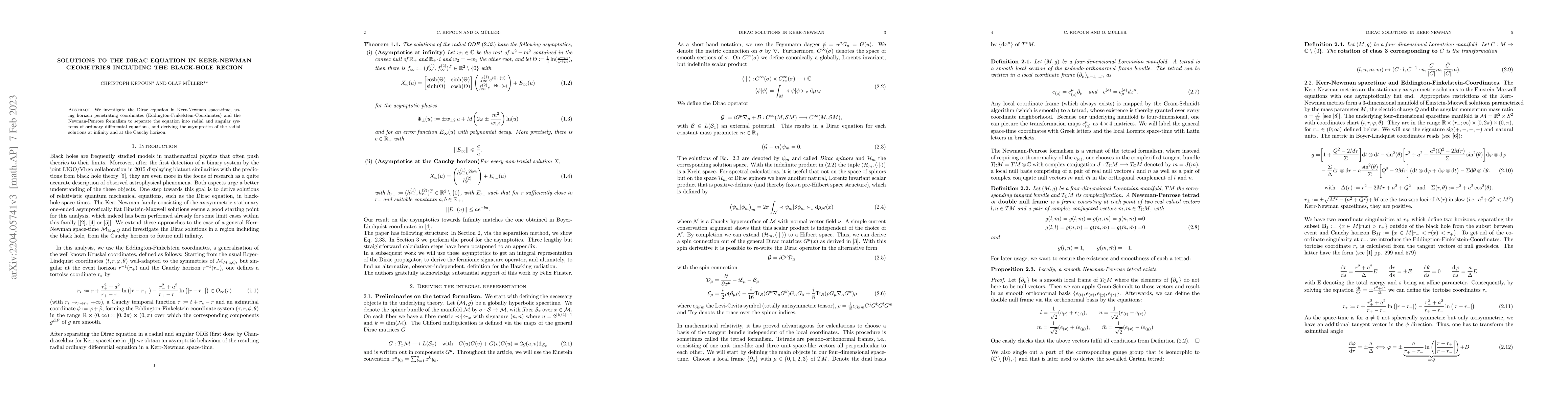 Thumbnail for Solutions to the Dirac Equation in Kerr-Newman Geometries including the
  black-hole region
